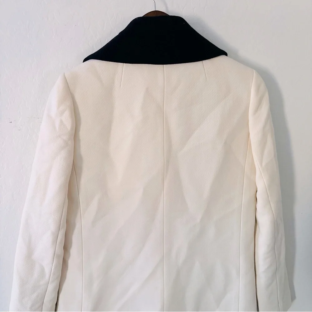 J. Crew Cream Pea Coat with Navy Blue Collar Size 4 EUC Wool Blend - Picture 9 of 12